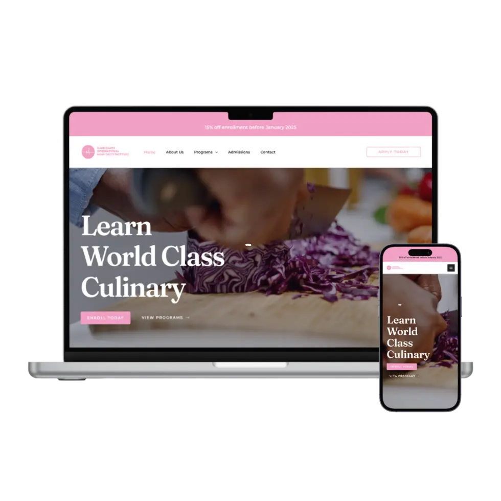 Cakehearts Institute responsive website mockup