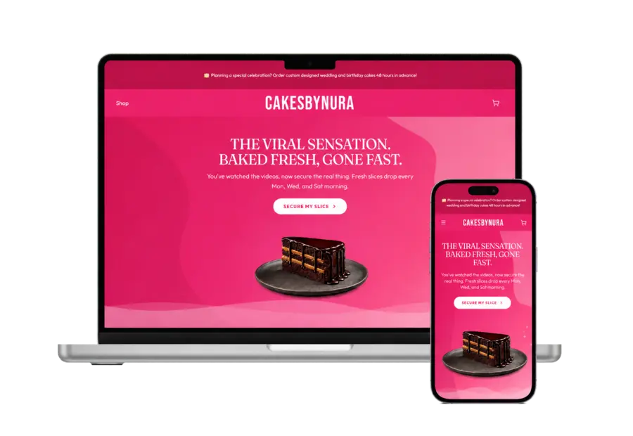 Cakes by Nura website shown on laptop and mobile devices