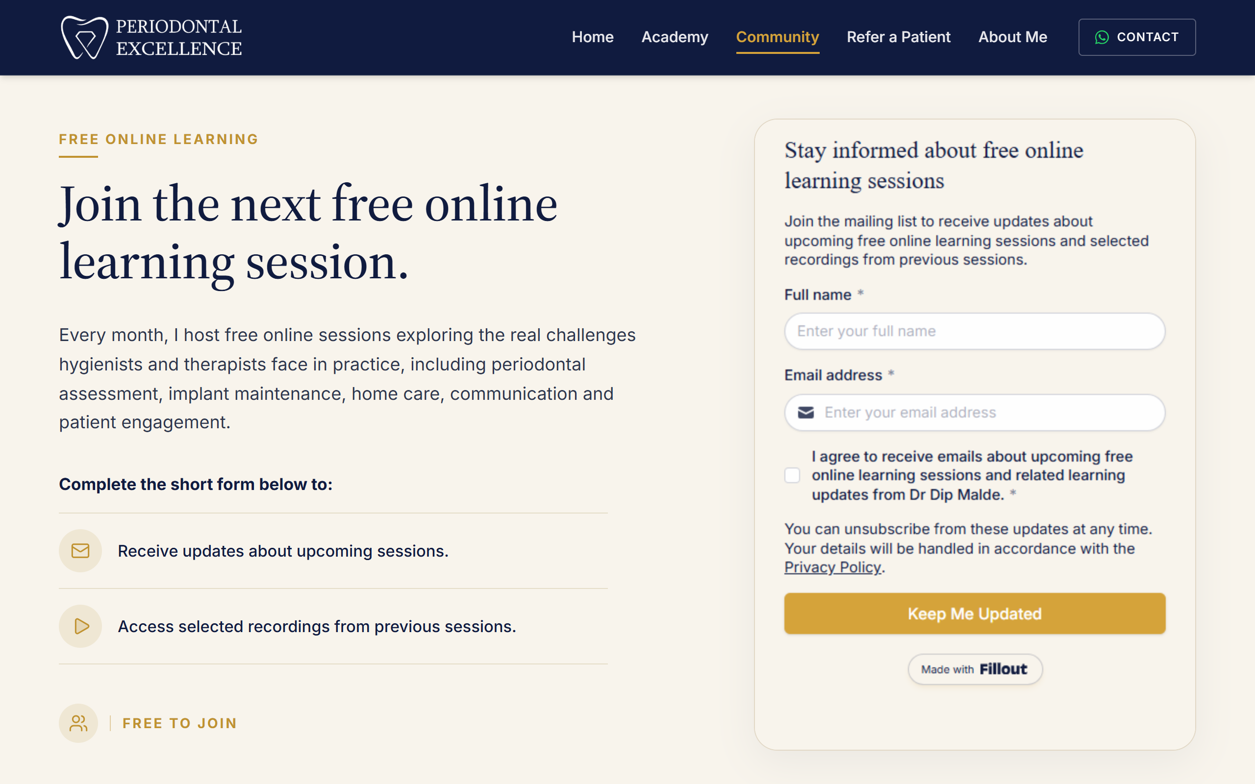 Dr Dip Malde community page with free learning session information and mailing-list form