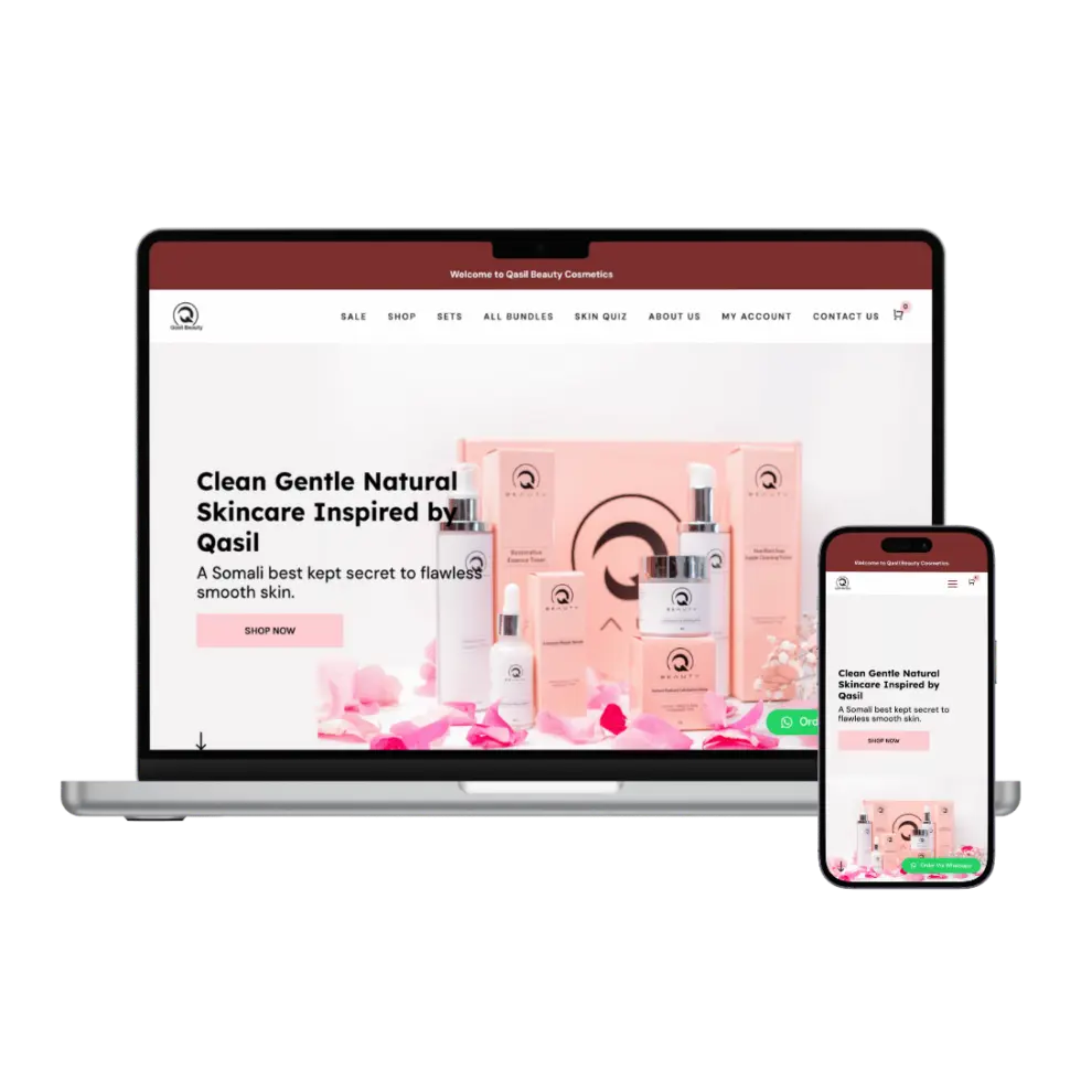 Qasil Beauty Cosmetics responsive website mockup